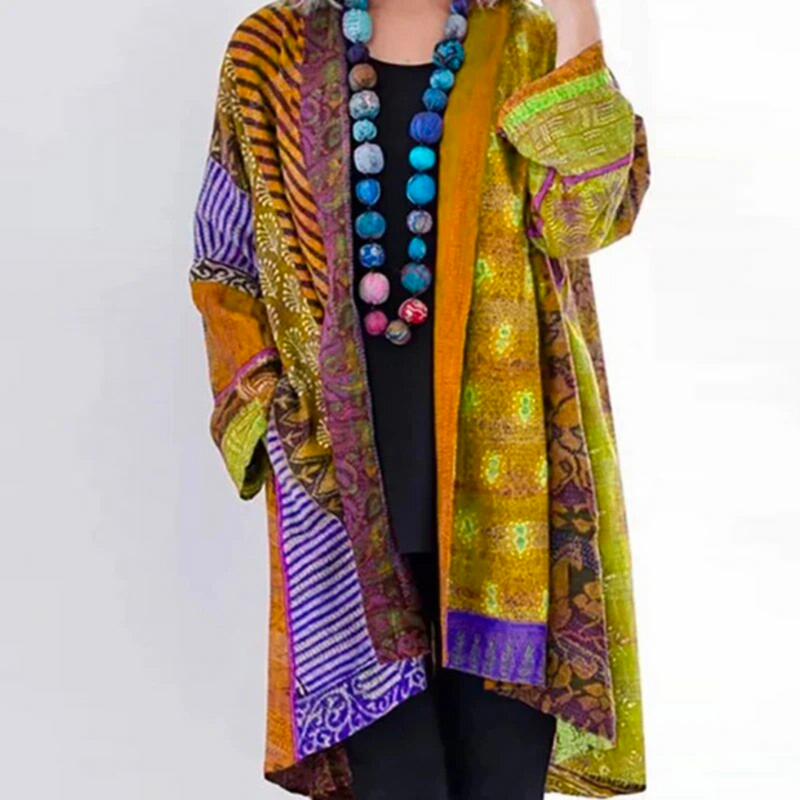 Autumn Boho cardigan with colourful autumn pattern – Maravilla
