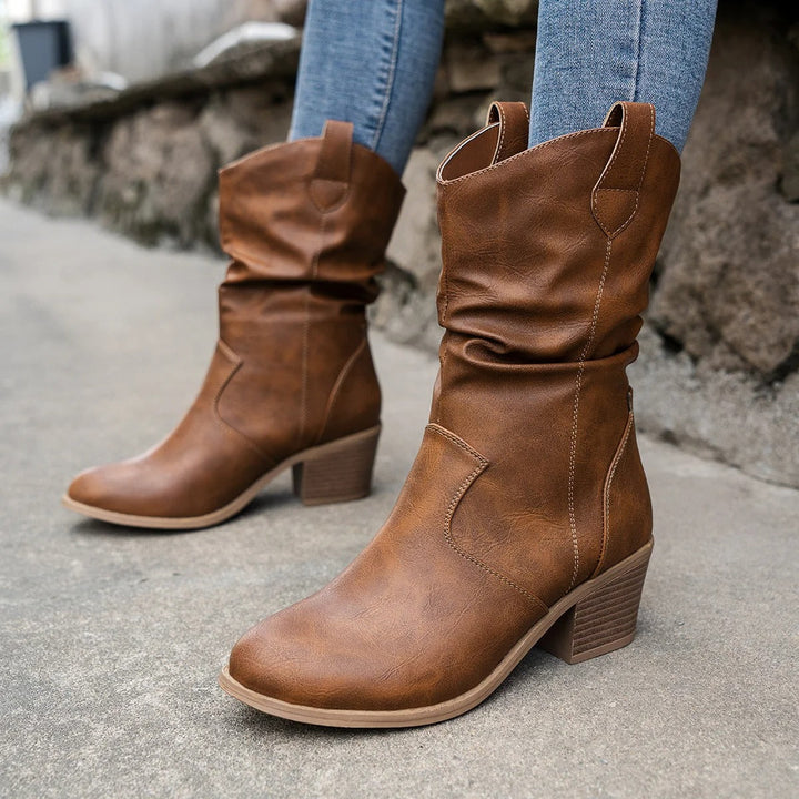 Ladies' Leather Boots with Comfortable Heel – Amara