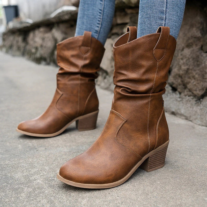 Ladies' Leather Boots with Comfortable Heel – Amara