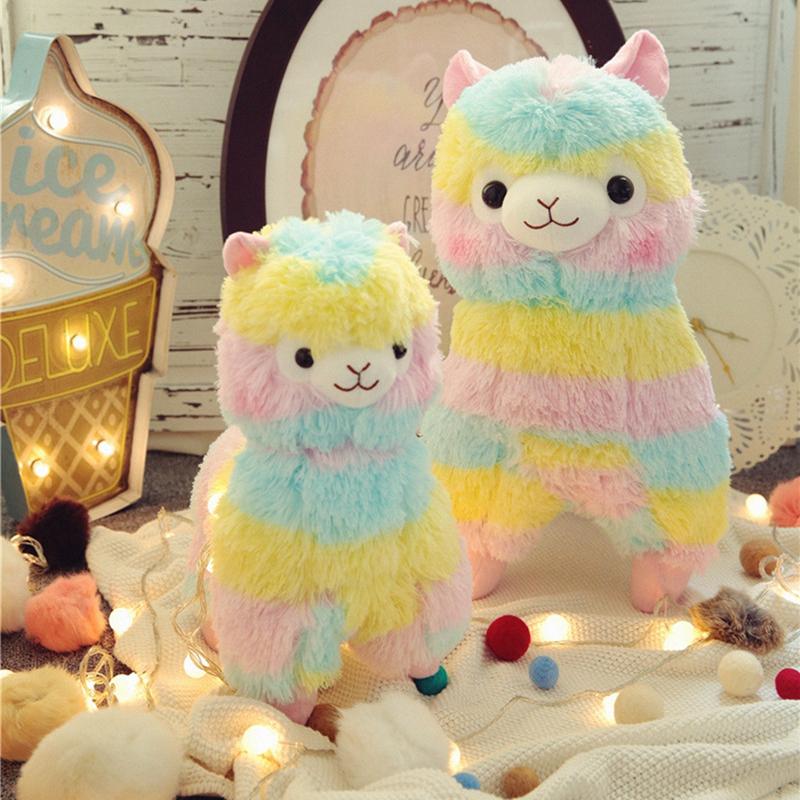 Soft plush rainbow alpaca cuddly toy for babies & toddlers