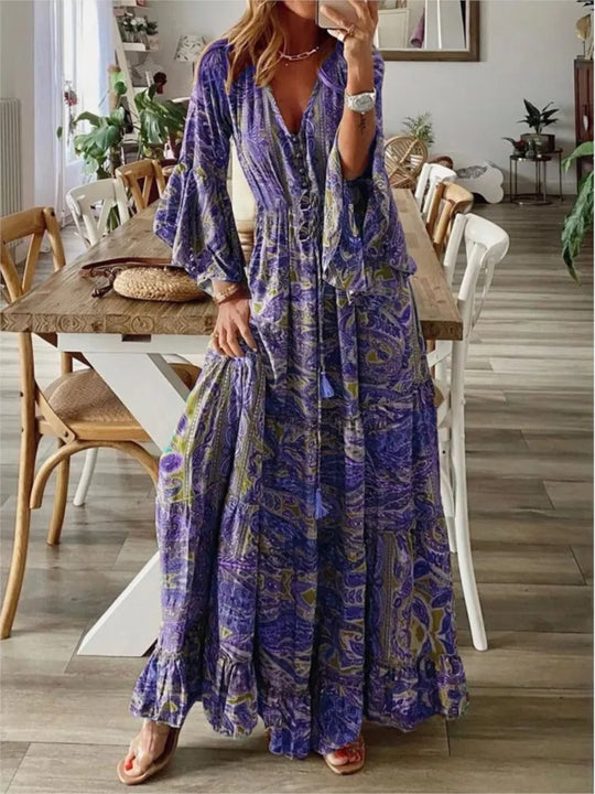 Boho maxi dress with flowing fit & details – Amira