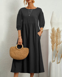 Midi dress with round neckline & lantern sleeves – Selina