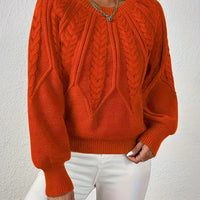 Ladies Cable Knit Sweater with Lantern Sleeves – Sanna
