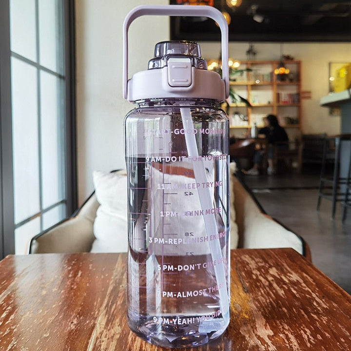 2L Motivational Water Bottle with Time Markers - HydroMotivator-Matte Green Purple-State of Style