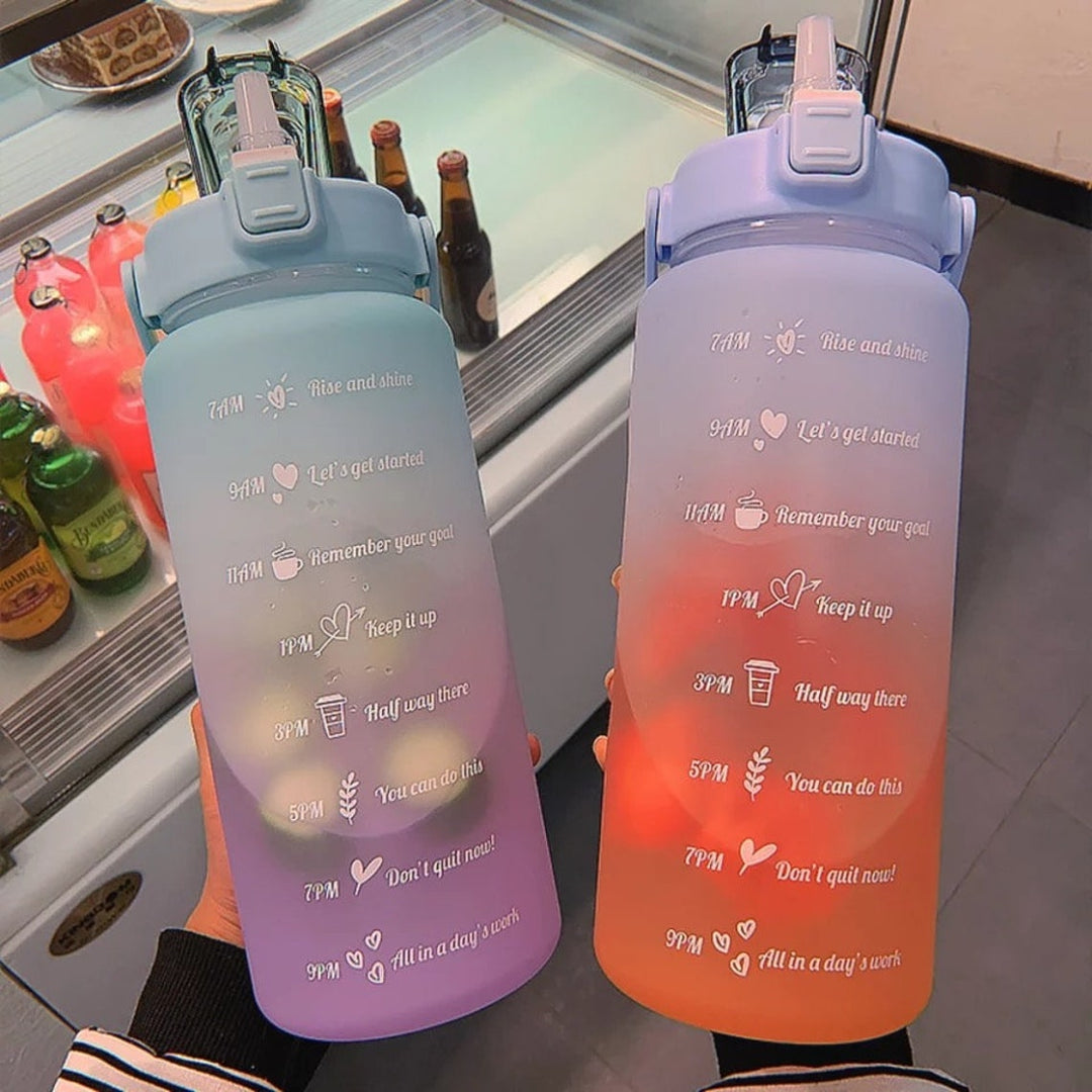2L Motivational Water Bottle with Time Markers - HydroMotivator-Matte Green Purple-State of Style