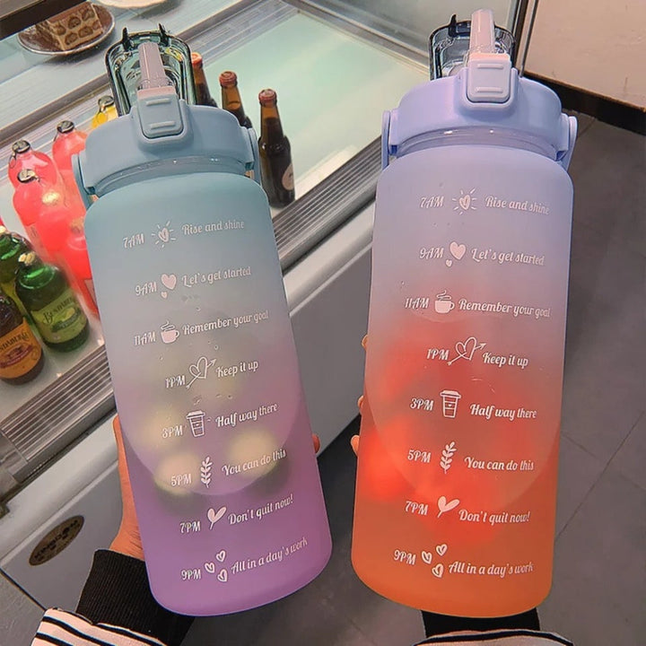 2L Motivational Water Bottle with Time Markers - HydroMotivator-Matte Green Purple-State of Style