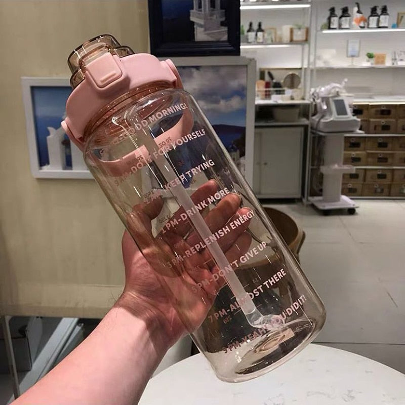 2L Motivational Water Bottle with Time Markers - HydroMotivator-Transparent Pink-State of Style