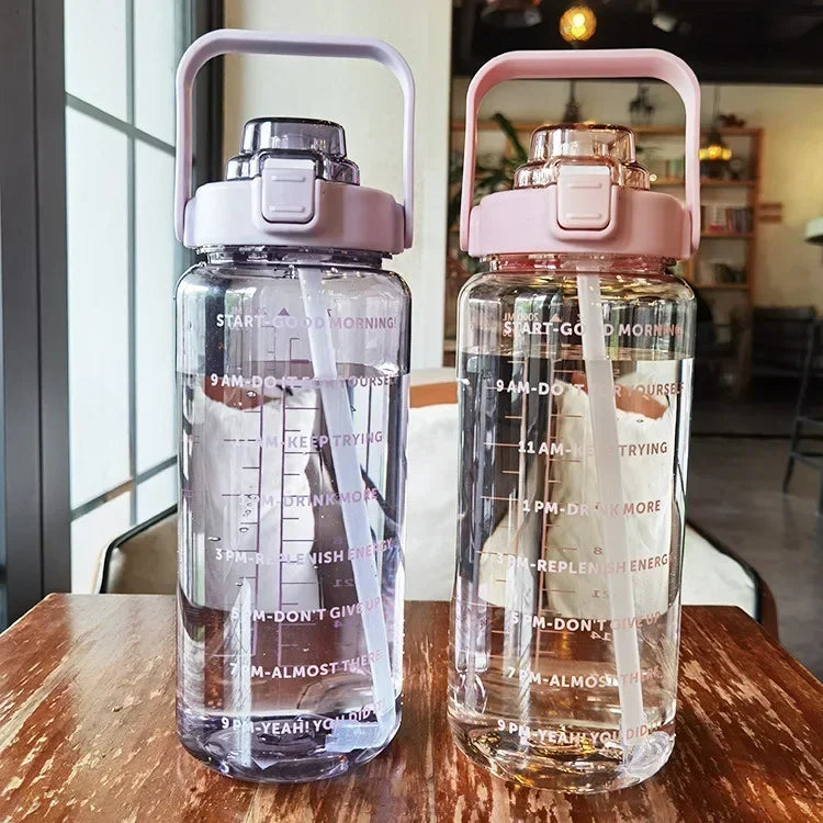 2L PORTABLE WATER BOTTLE WITH STRAW AND TIME MARKING FOR SPORTS & FITNESS-State of Style