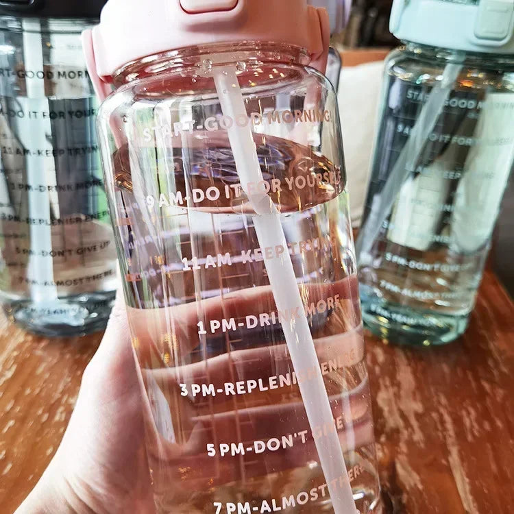 2L PORTABLE WATER BOTTLE WITH STRAW AND TIME MARKING FOR SPORTS & FITNESS-State of Style