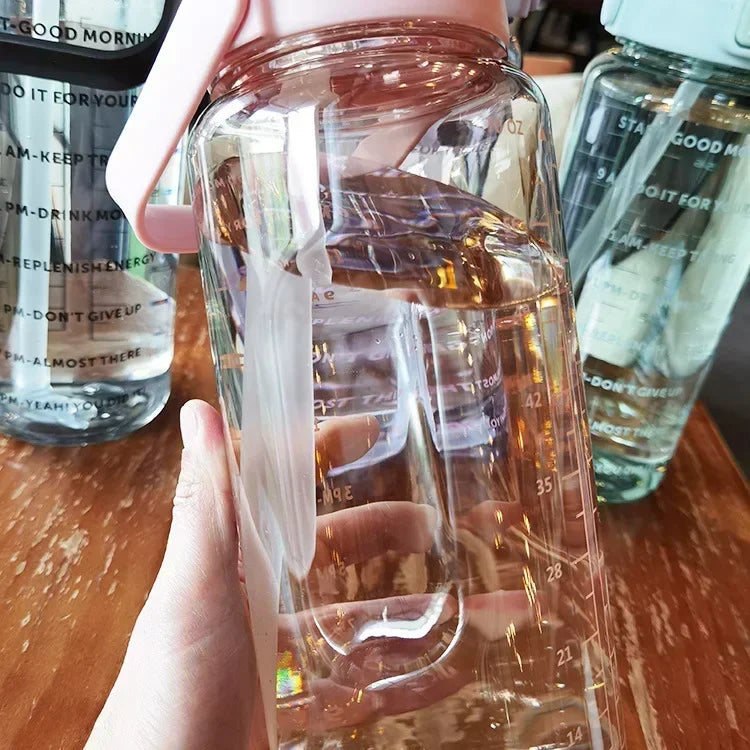2L PORTABLE WATER BOTTLE WITH STRAW AND TIME MARKING FOR SPORTS & FITNESS-State of Style