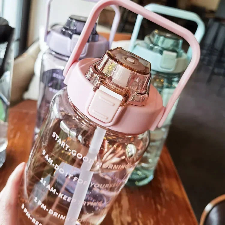 2L PORTABLE WATER BOTTLE WITH STRAW AND TIME MARKING FOR SPORTS & FITNESS-State of Style