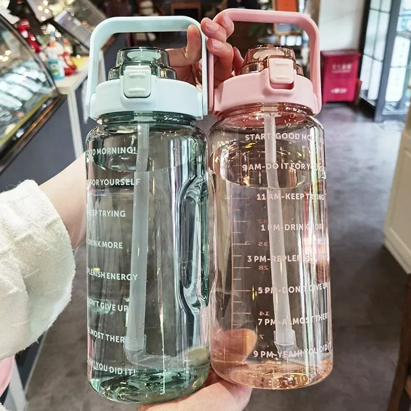 2L PORTABLE WATER BOTTLE WITH STRAW AND TIME MARKING FOR SPORTS & FITNESS-State of Style