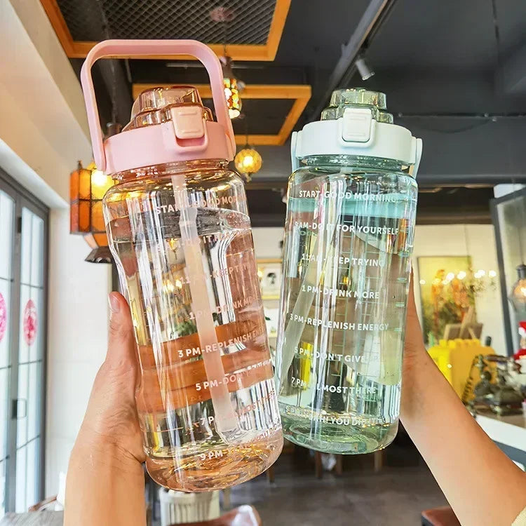 2L PORTABLE WATER BOTTLE WITH STRAW AND TIME MARKING FOR SPORTS & FITNESS-State of Style