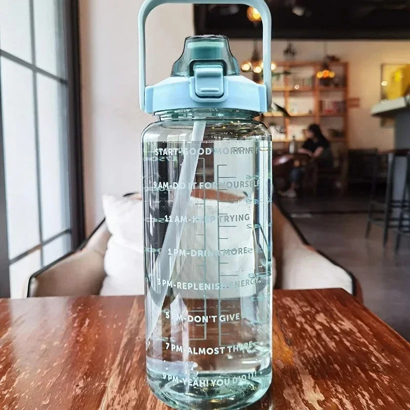 2L PORTABLE WATER BOTTLE WITH STRAW AND TIME MARKING FOR SPORTS & FITNESS-State of Style