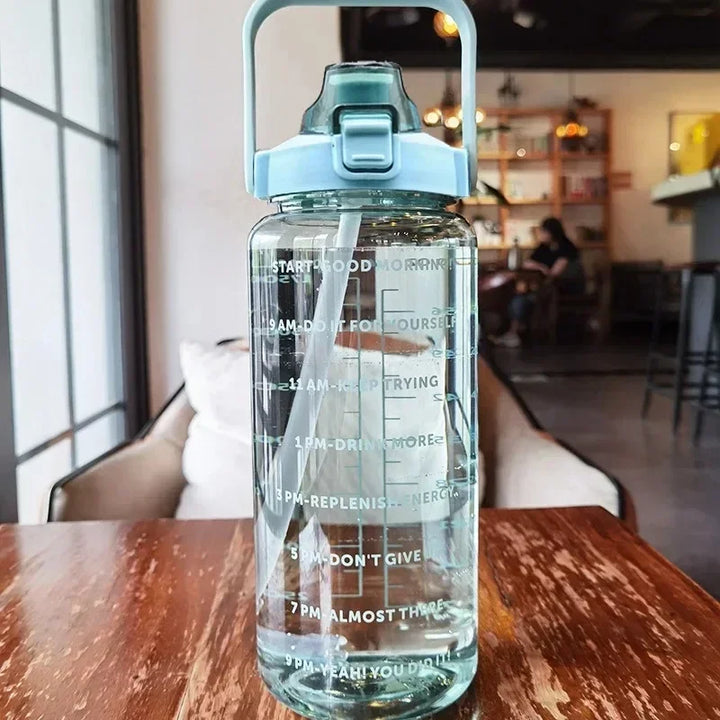 2L PORTABLE WATER BOTTLE WITH STRAW AND TIME MARKING FOR SPORTS & FITNESS-State of Style