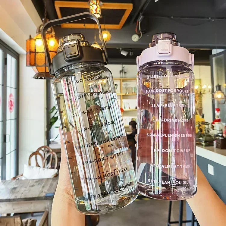2L PORTABLE WATER BOTTLE WITH STRAW AND TIME MARKING FOR SPORTS & FITNESS-State of Style