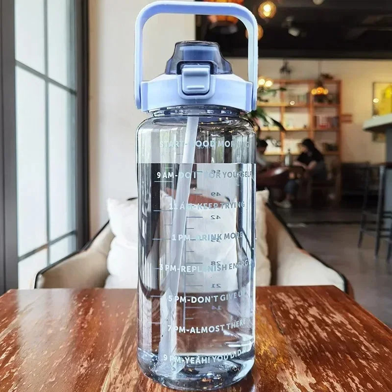 2L PORTABLE WATER BOTTLE WITH STRAW AND TIME MARKING FOR SPORTS & FITNESS-State of Style