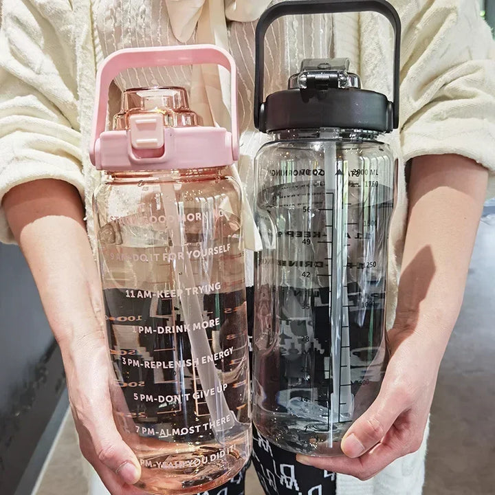 2L PORTABLE WATER BOTTLE WITH STRAW AND TIME MARKING FOR SPORTS & FITNESS-State of Style