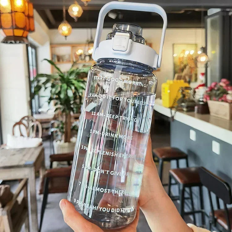 2L PORTABLE WATER BOTTLE WITH STRAW AND TIME MARKING FOR SPORTS & FITNESS-State of Style