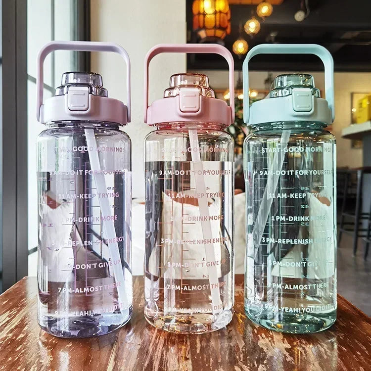 2L PORTABLE WATER BOTTLE WITH STRAW AND TIME MARKING FOR SPORTS & FITNESS-State of Style