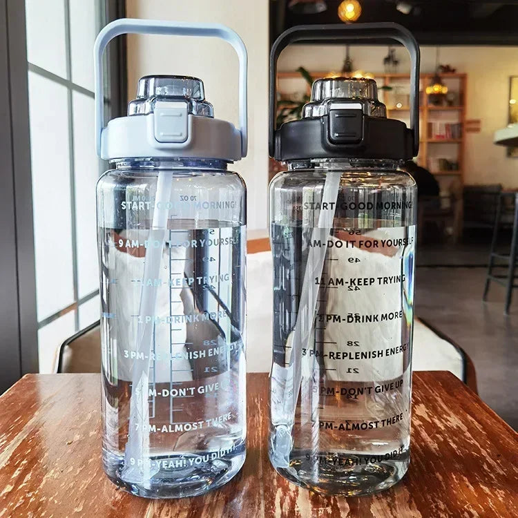 2L PORTABLE WATER BOTTLE WITH STRAW AND TIME MARKING FOR SPORTS & FITNESS-State of Style