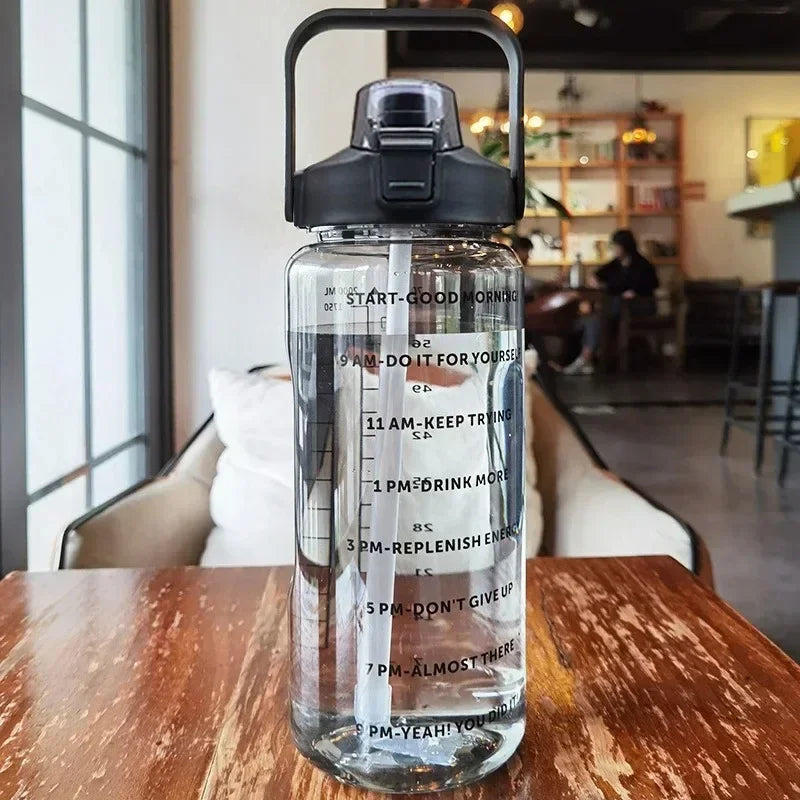2L PORTABLE WATER BOTTLE WITH STRAW AND TIME MARKING FOR SPORTS & FITNESS-State of Style