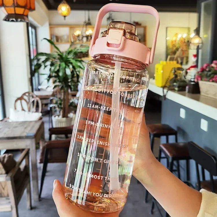 2L PORTABLE WATER BOTTLE WITH STRAW AND TIME MARKING FOR SPORTS & FITNESS-State of Style