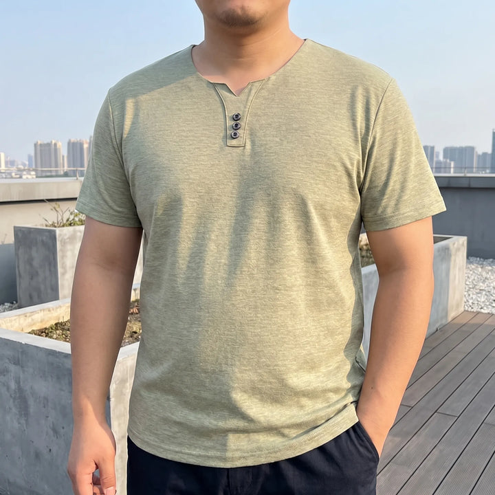3-Button V-neck Short Sleeve Tee - Lewis