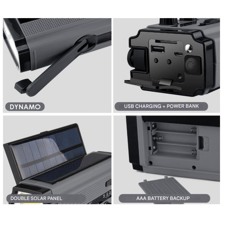 3-in-1 Emergency Radio with Dynamo, Solar Panels & Power Bank - SafeWave-State of Style