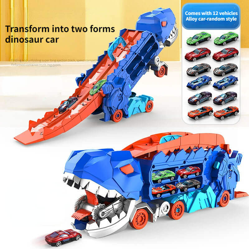 3-in-1 Race Truck for Kids – T-Rex Transporter-With 12 Cars-State of Style
