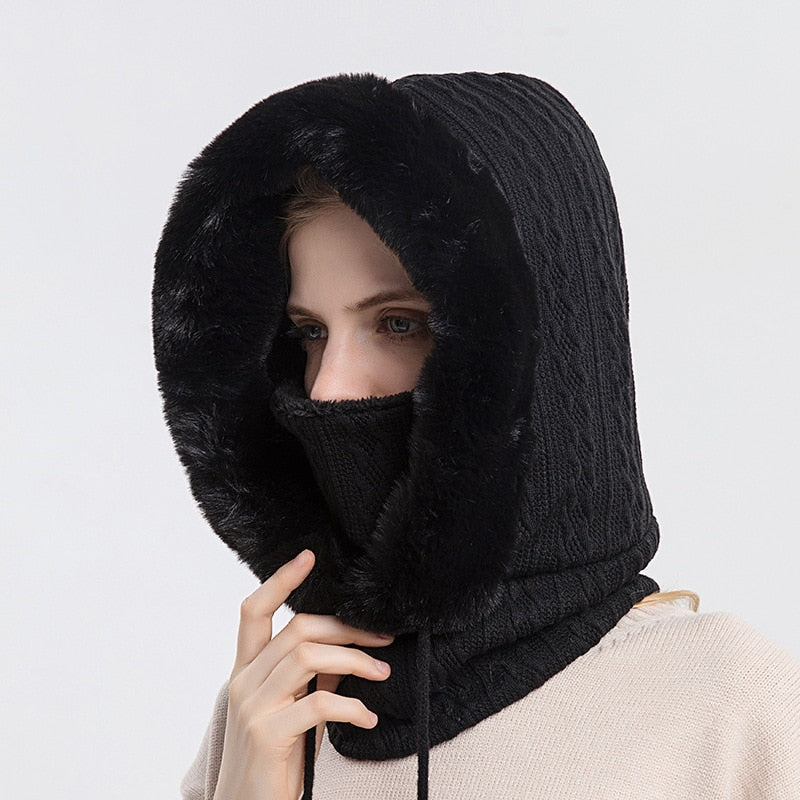 3-in-1 Winter Scarf and Hat for Women – Isabella-Black-State of Style