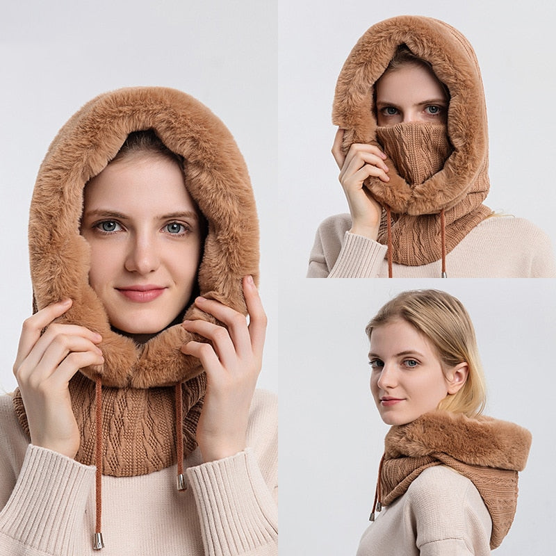 3-in-1 Winter Scarf and Hat for Women – Isabella-Black-State of Style