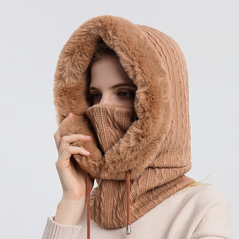 3-in-1 Winter Scarf and Hat for Women – Isabella-Khaki-State of Style