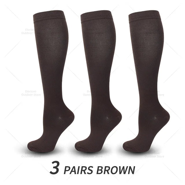 3 Pairs of Knee-High Compression Socks - FitSupport-3 Pairs Brown-S-M (EU 3-6)-State of Style