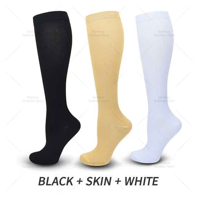 3 Pairs of Knee-High Compression Socks - FitSupport-Black-Nude-White-S-M (EU 3-6)-State of Style