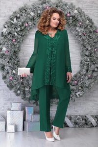 3-Piece Embroidered Plus-Size Suit-Navy Blue-L-State of Style
