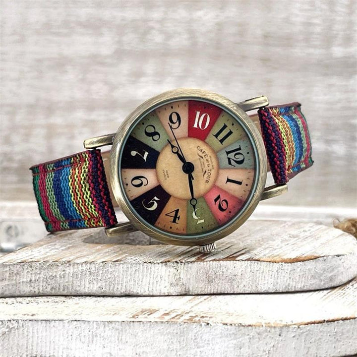 Watch with multicoloured rainbow pattern & braided strap – Elyvra
