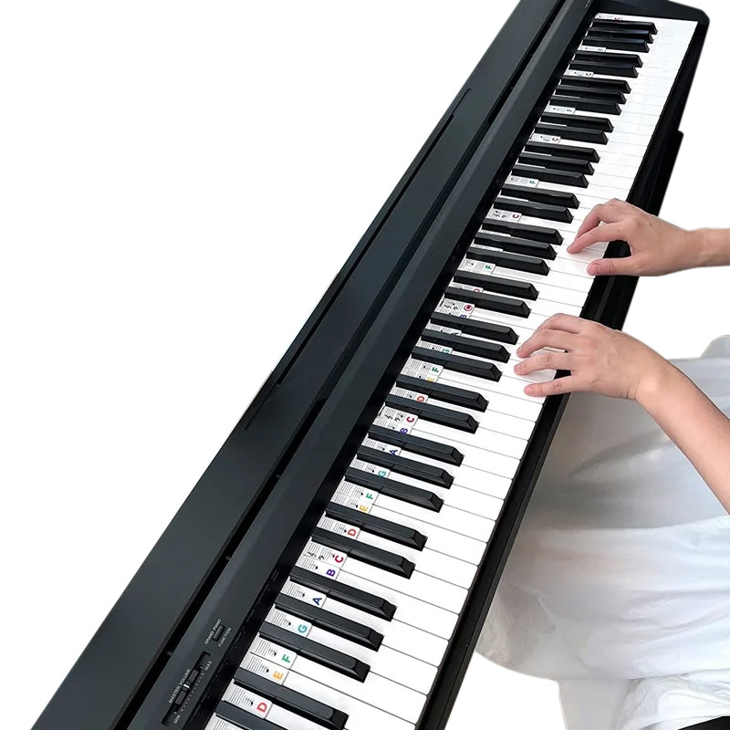 Removable silicone note labels for pianos and 88-key keyboards.