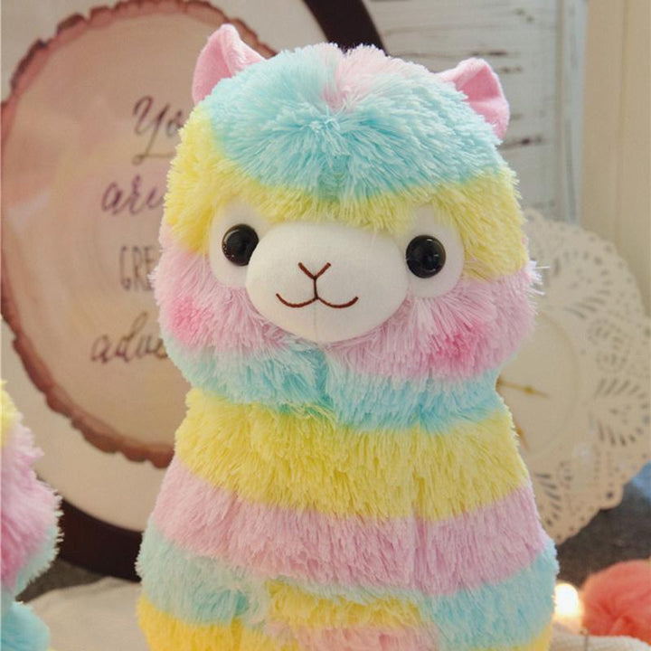 Soft plush rainbow alpaca cuddly toy for babies & toddlers