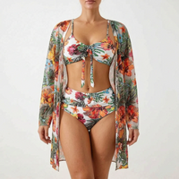 3 Piece Tropical Print Bikini Set - Claire
