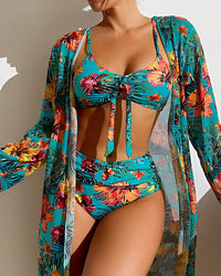 3 Piece Tropical Print Bikini Set - Claire