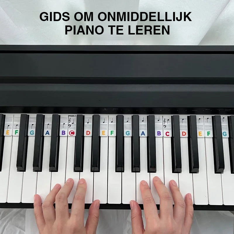 Removable silicone note labels for pianos and 88-key keyboards.