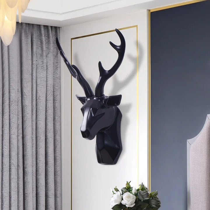 3D Stag Head Statue for a Majestic Atmosphere - RegalDeer-D30 x H45cm-Black-State of Style