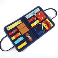 Motor skills learning board for children with buckles, zips and buttons – Leerplezier