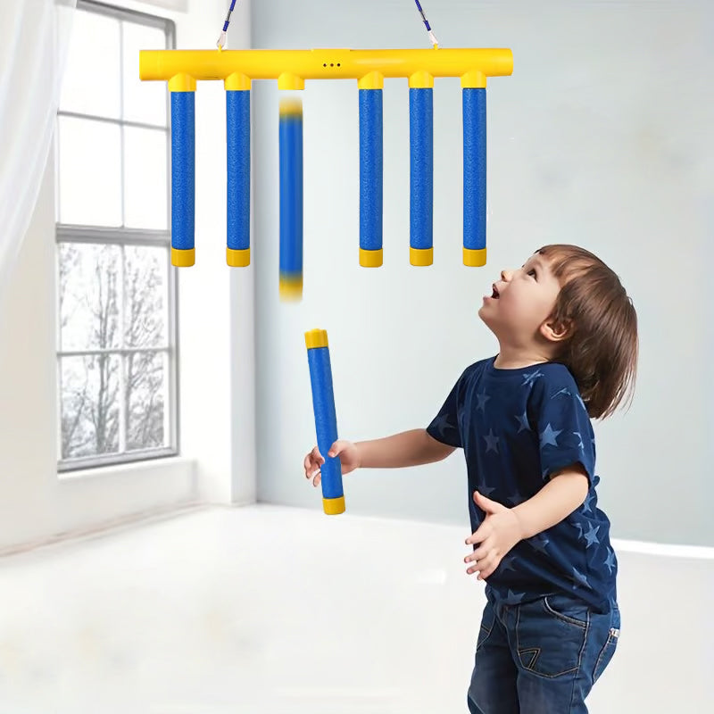 Electronic reaction game with falling bars and speed settings.