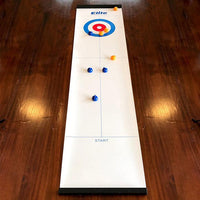 Mini table-top curling game for home use with sliding stones and magnetic sticks