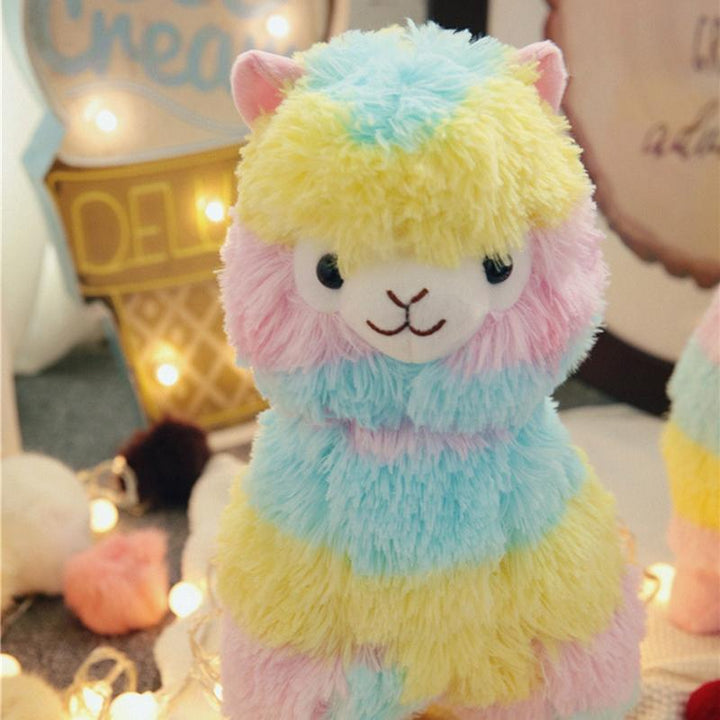 Soft plush rainbow alpaca cuddly toy for babies & toddlers