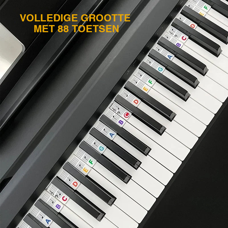 Removable silicone note labels for pianos and 88-key keyboards.