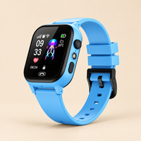 Blue smartwatch with black bezel and jellyfish watch face, shown on a plain cream backdrop 1