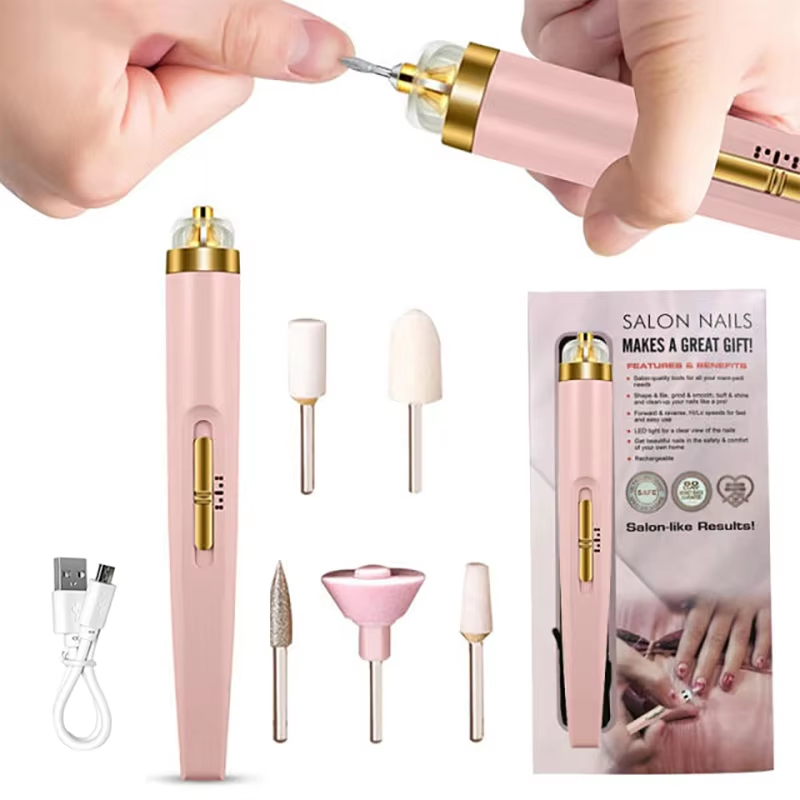 5-IN-1 ELECTRIC NAIL POLISHER – PORTABLE MANICURE TOOL WITH LIGHT-Pink-State of Style